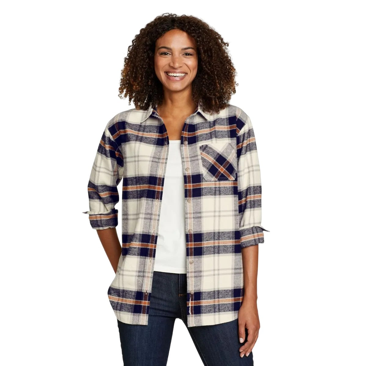 Parchment - Front - Eddie Bauer Womens-Ladies Hemplify Checked Flannel Shirt