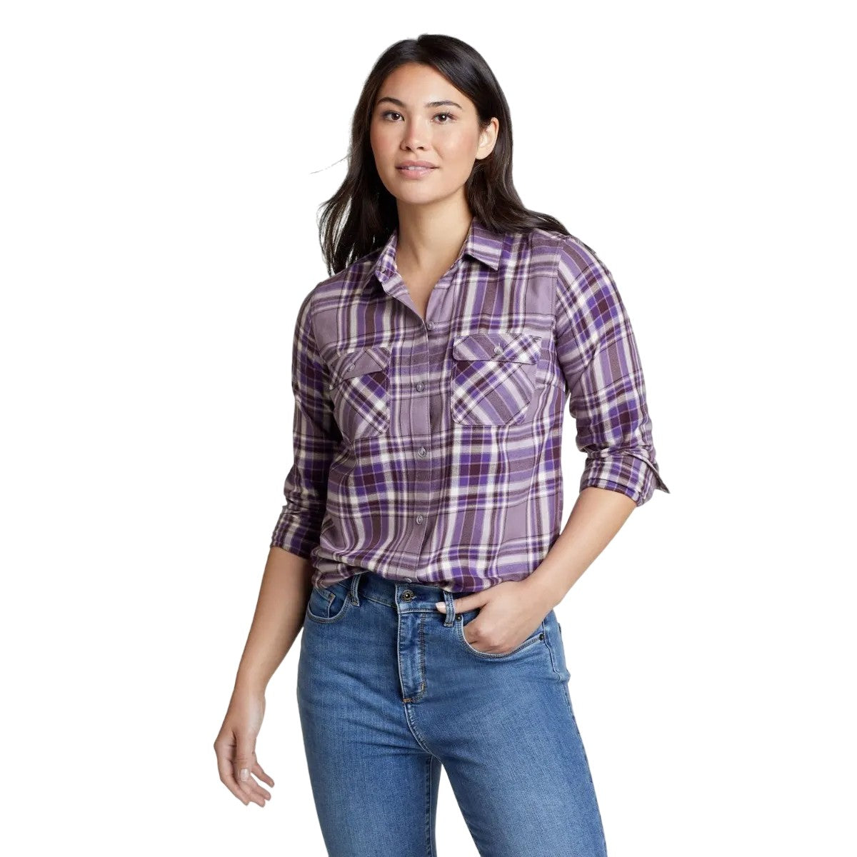 Eggplant - Front - Eddie Bauer Womens-Ladies Firelight Flannel Shirt