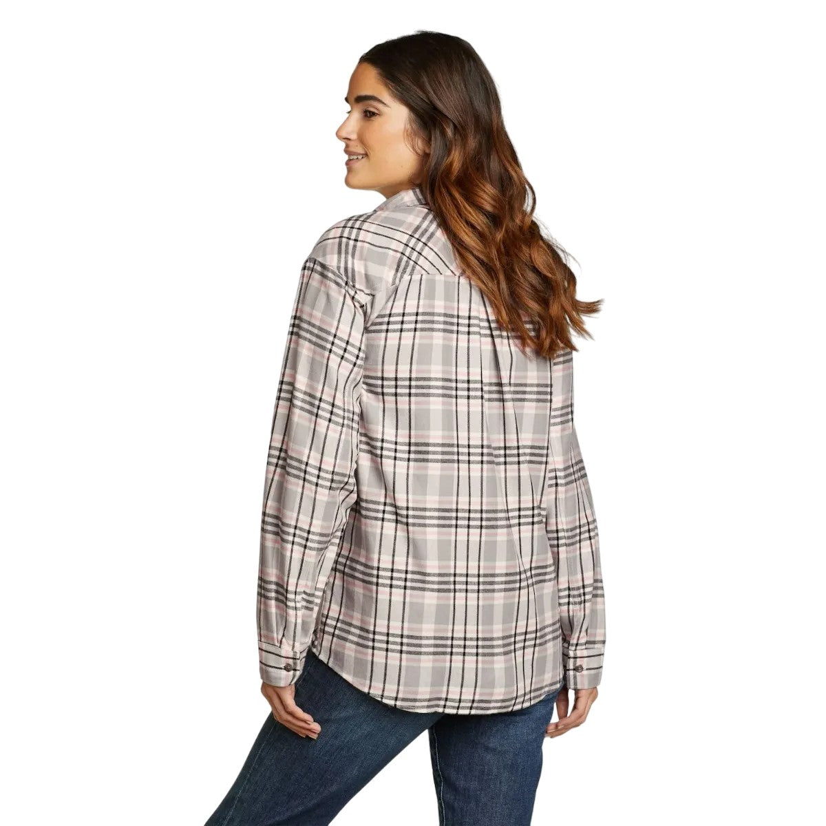 Frost Gray - Back - Eddie Bauer Womens-Ladies Firelight Flannel Boyfriend Shirt