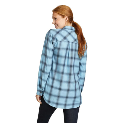 Tile Blue - Back - Eddie Bauer Womens-Ladies Fremont Flannel Snap-Front Long-Sleeved Shirt
