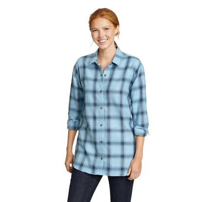 Tile Blue - Front - Eddie Bauer Womens-Ladies Fremont Flannel Snap-Front Long-Sleeved Shirt