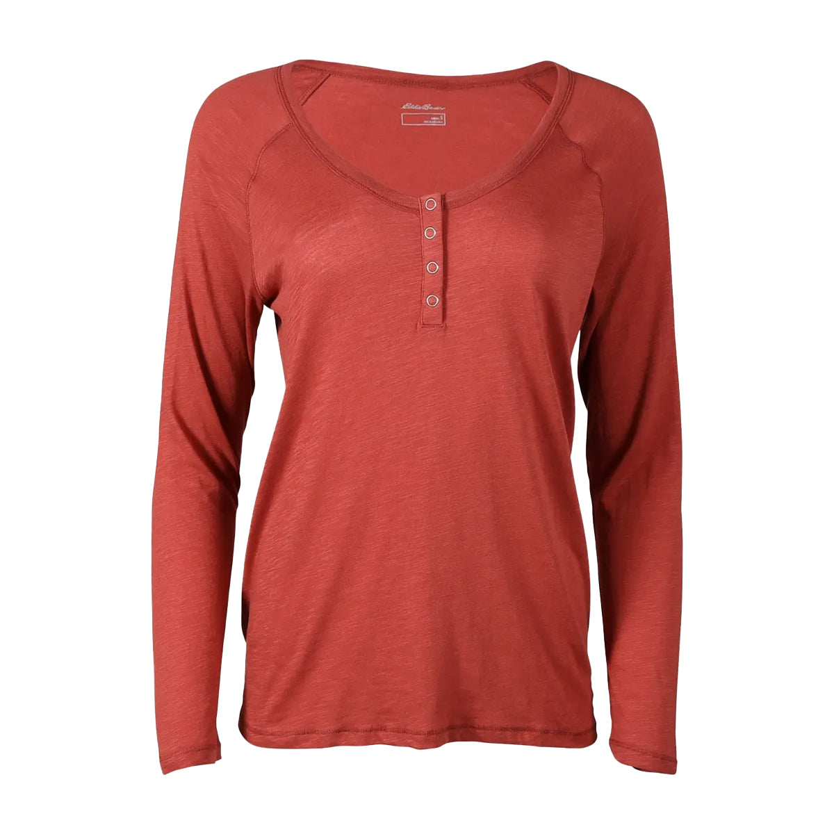 Maroon - Front - Eddie Bauer Womens-Ladies Gate Check Novelty Henley Long-Sleeved T-Shirt