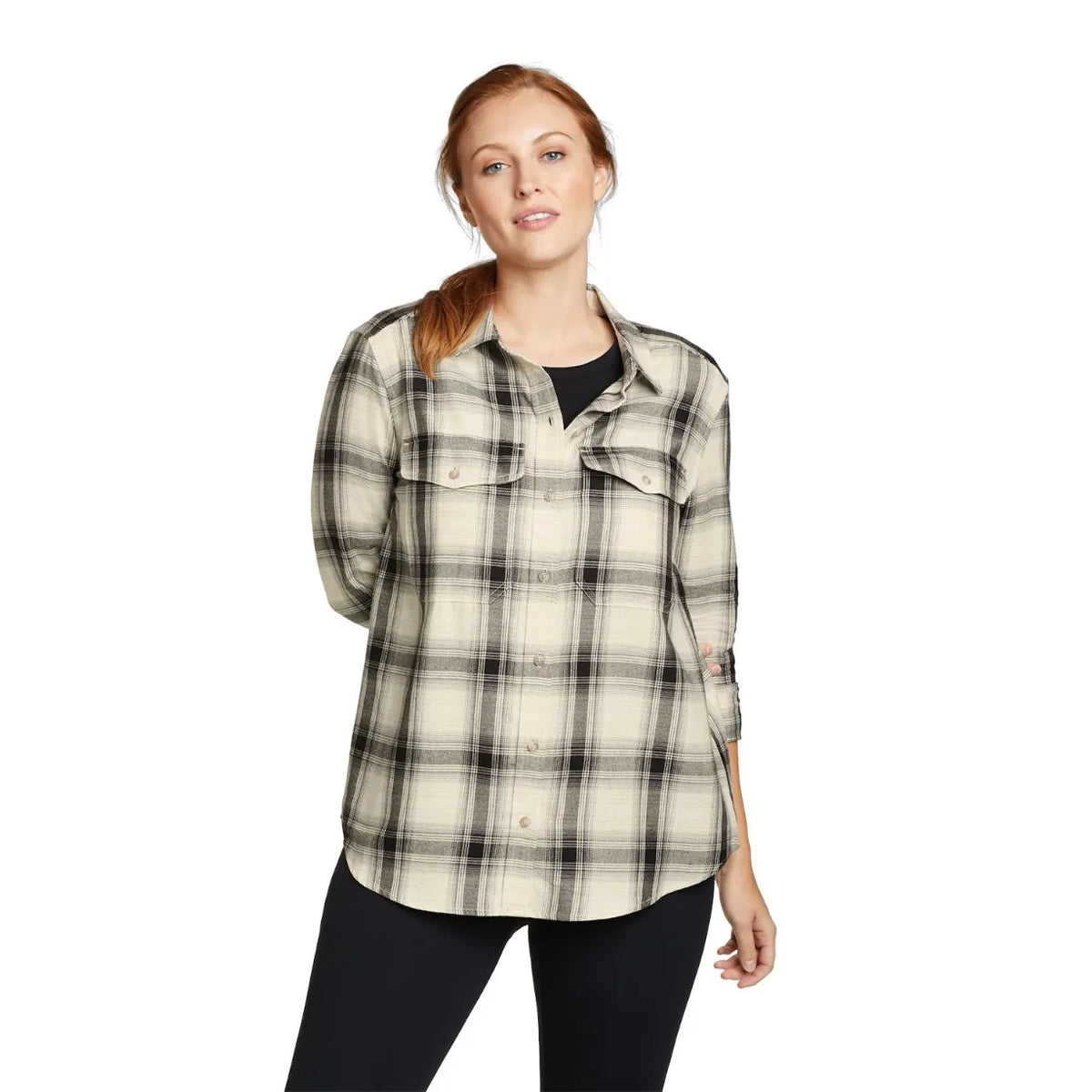 Cobblestone - Side - Eddie Bauer Womens-Ladies Fremont Block Check Flannel Shirt