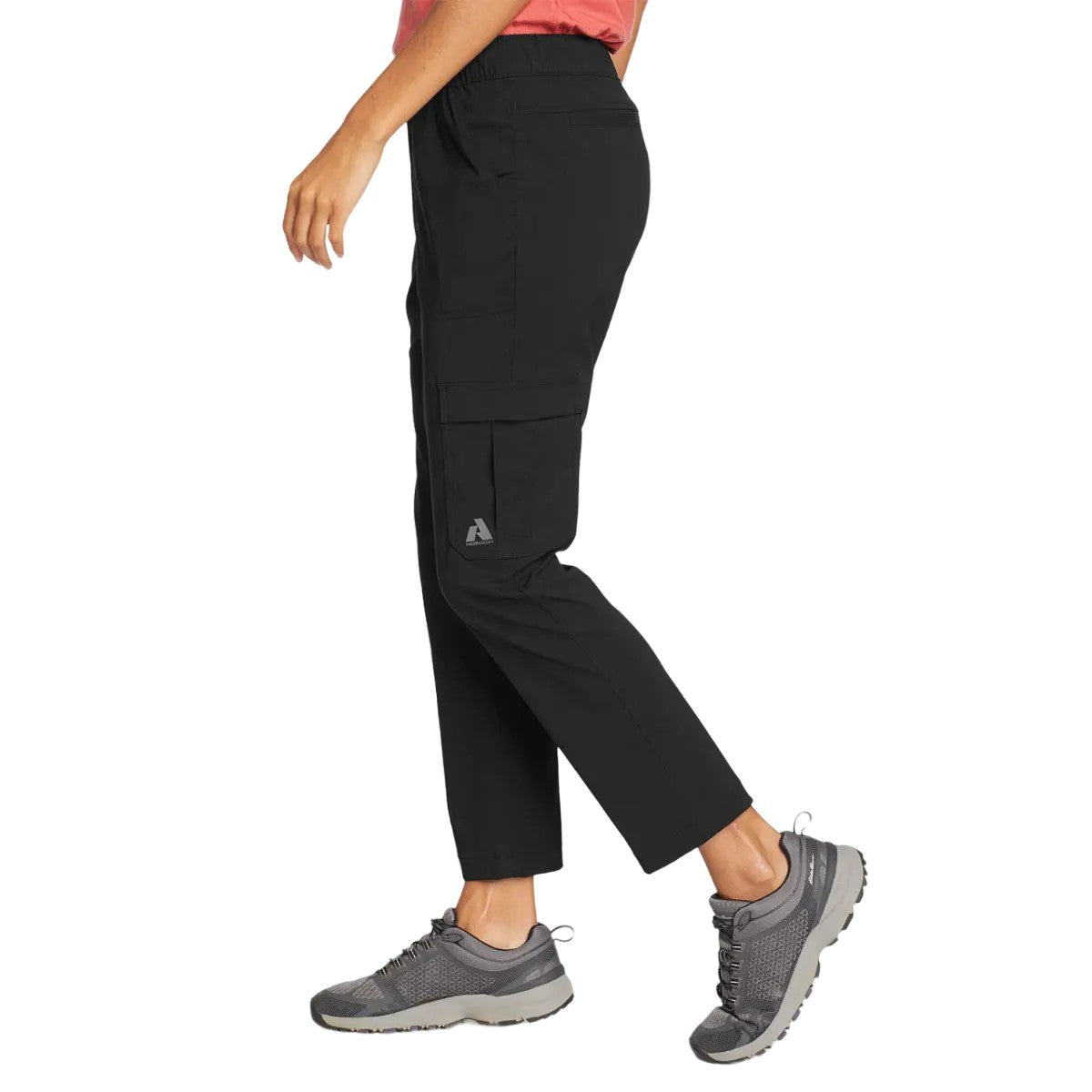 Black - Side - Eddie Bauer Womens-Ladies Guide Ripstop Cropped Ankle Cargo Trousers
