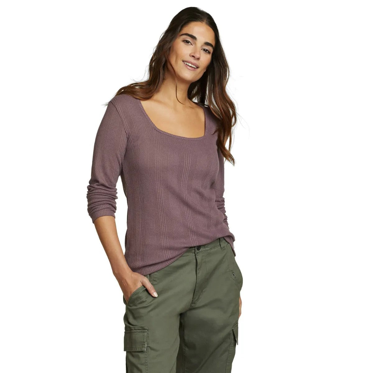 Dusty Violet - Front - Eddie Bauer Womens-Ladies Mountain Town Textured Long-Sleeved T-Shirt