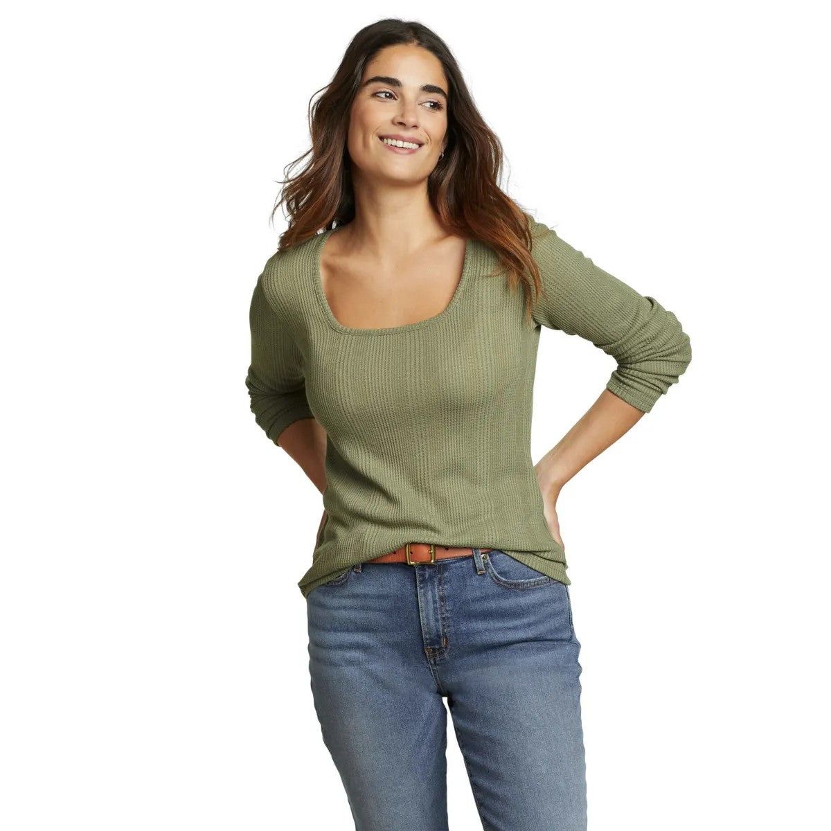 Eucalyptus - Front - Eddie Bauer Womens-Ladies Mountain Town Textured Long-Sleeved T-Shirt