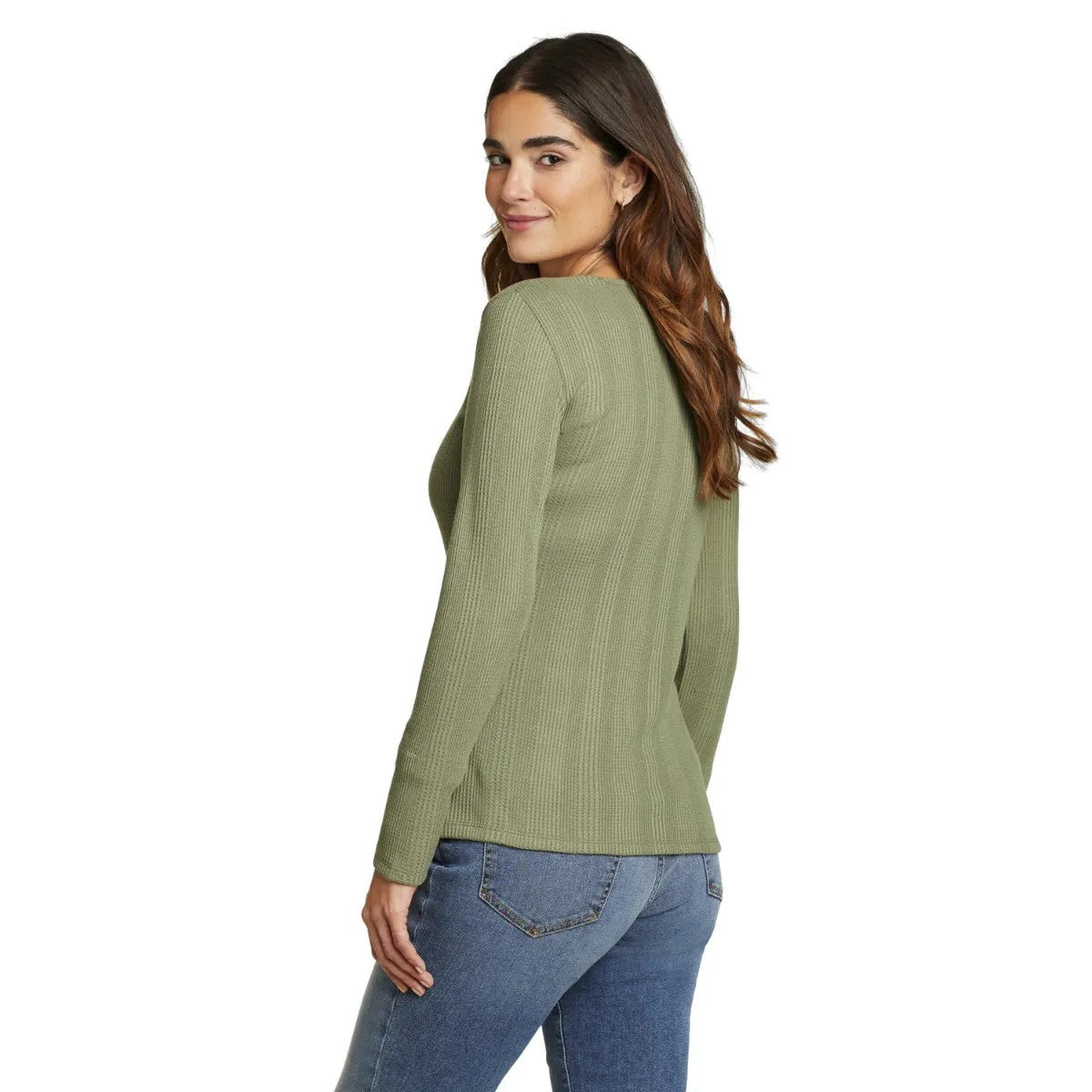 Eucalyptus - Back - Eddie Bauer Womens-Ladies Mountain Town Textured Long-Sleeved T-Shirt