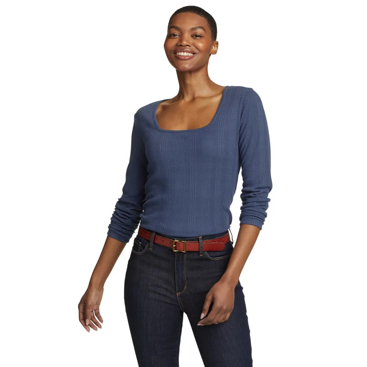 Dusted Indigo - Front - Eddie Bauer Womens-Ladies Mountain Town Textured Long-Sleeved T-Shirt