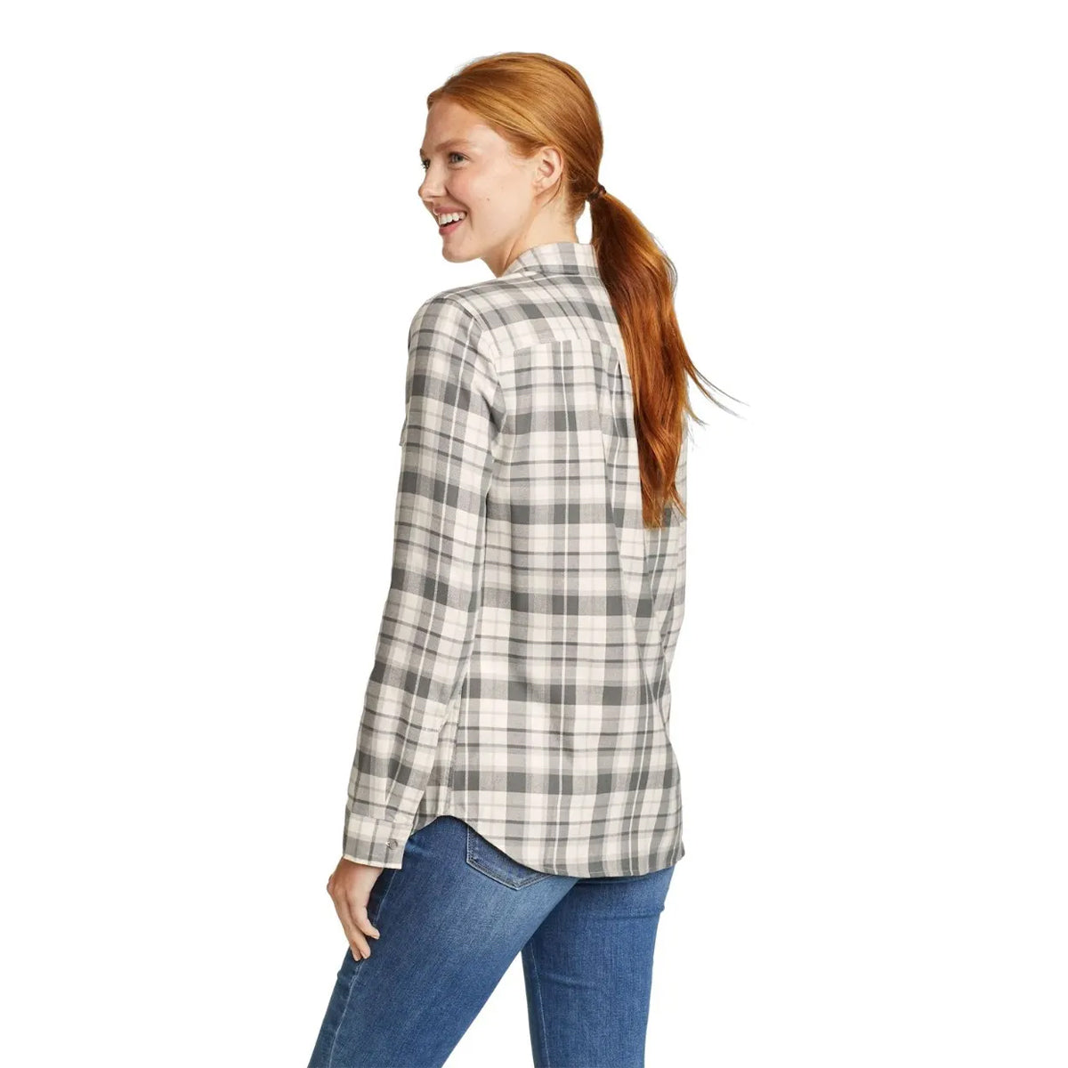 Vintage Grey - Back - Eddie Bauer Womens-Ladies Firelight Multi Check Flannel Shirt