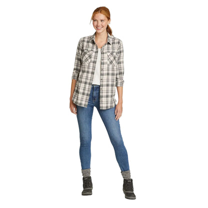 Vintage Grey - Side - Eddie Bauer Womens-Ladies Firelight Multi Check Flannel Shirt