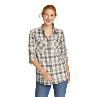 Vintage Grey - Front - Eddie Bauer Womens-Ladies Firelight Multi Check Flannel Shirt