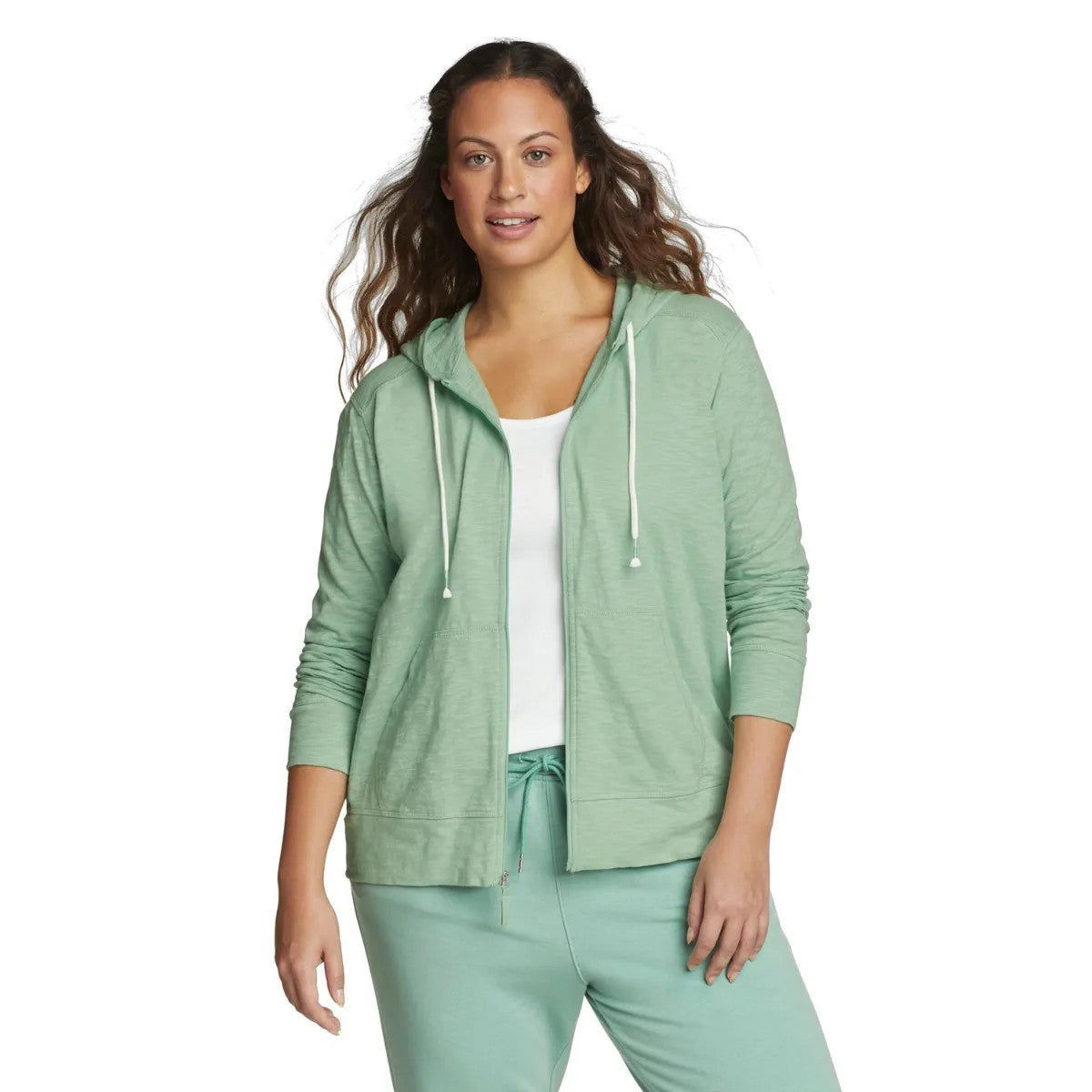 Bottle Green - Front - Eddie Bauer Womens-Ladies Legend Wash Slub Full Zip Hoodie