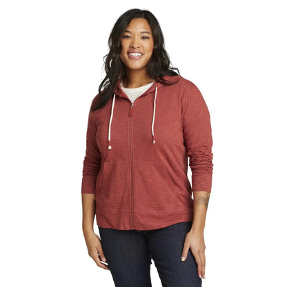 Maroon - Front - Eddie Bauer Womens-Ladies Legend Wash Slub Full Zip Hoodie