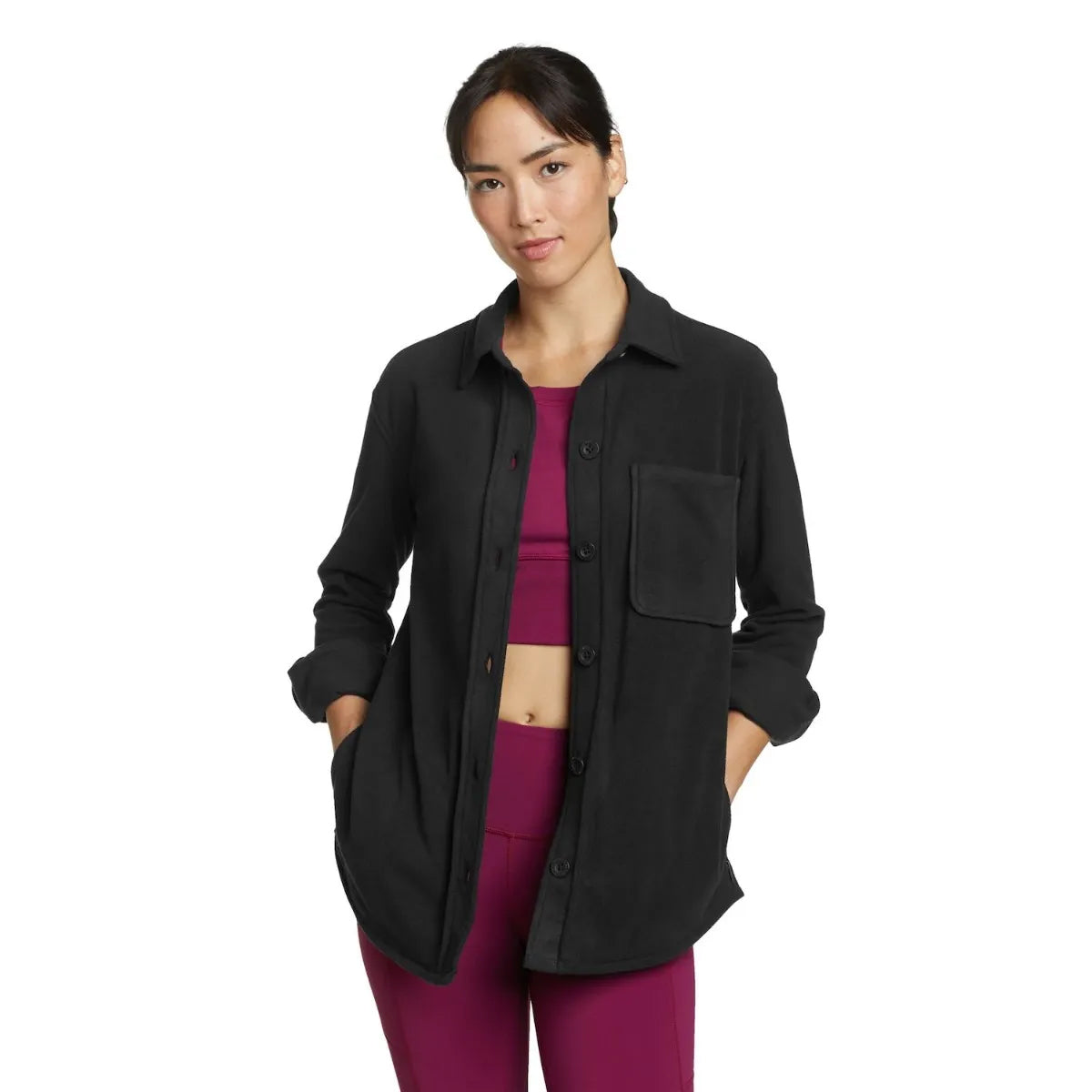 Black - Front - Eddie Bauer Womens-Ladies Chutes 2 Fleece Shirt Jacket