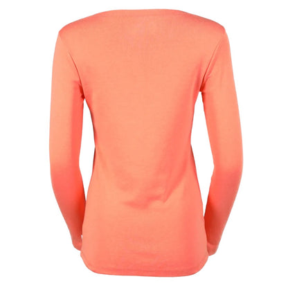 Dusty Coral - Back - Eddie Bauer Womens-Ladies Favorite V Neck Long-Sleeved T-Shirt