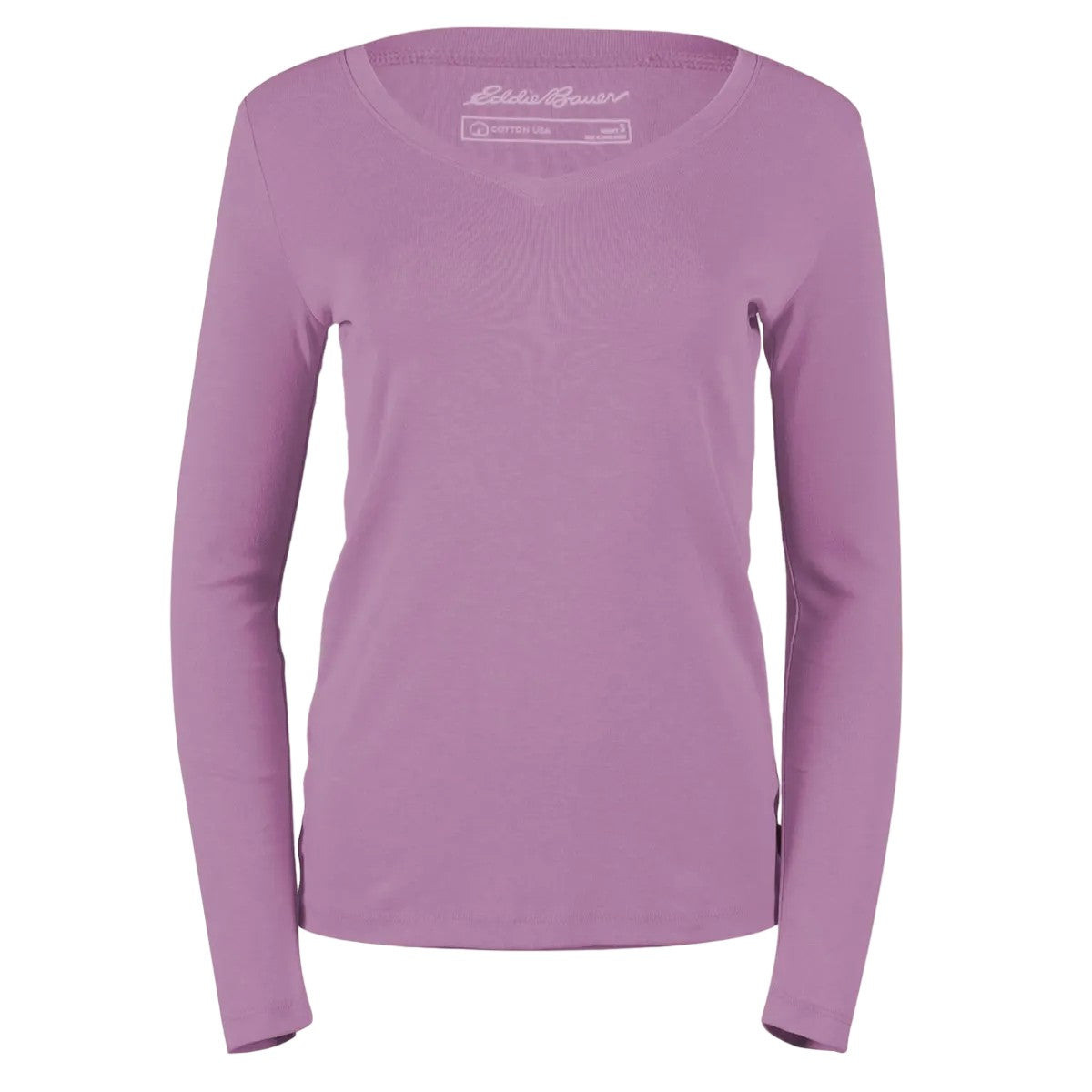 Dusty Iris - Front - Eddie Bauer Womens-Ladies Favorite V Neck Long-Sleeved T-Shirt