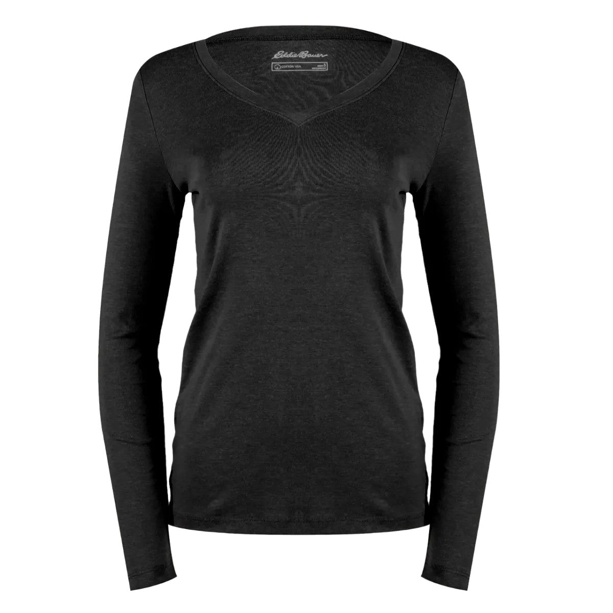 Black - Front - Eddie Bauer Womens-Ladies Favorite V Neck Long-Sleeved T-Shirt