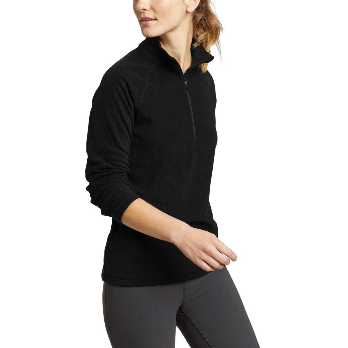 Black - Front - Eddie Bauer Womens-Ladies Fast Plain Quarter Zip Raglan Fleece Top