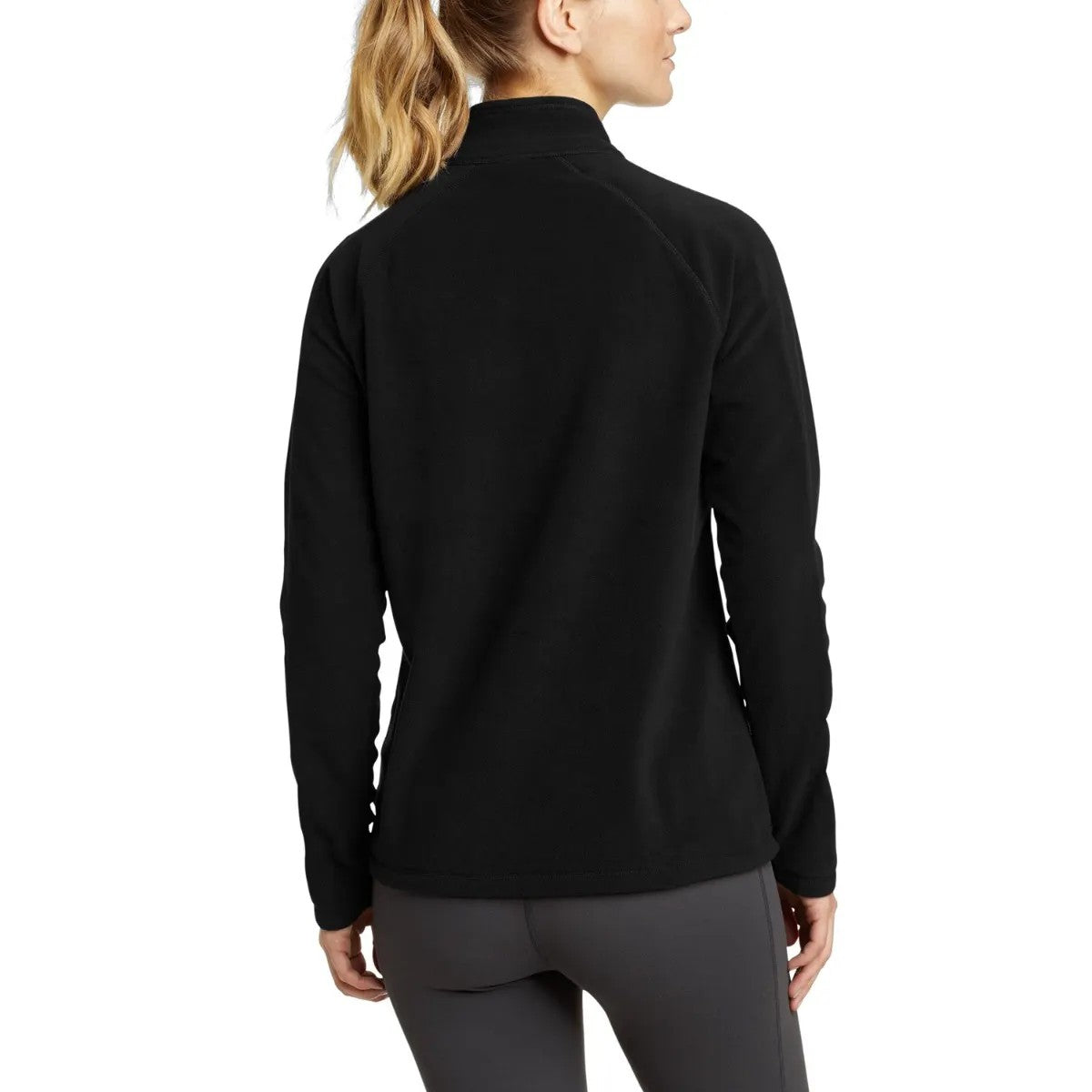 Black - Back - Eddie Bauer Womens-Ladies Fast Plain Quarter Zip Raglan Fleece Top