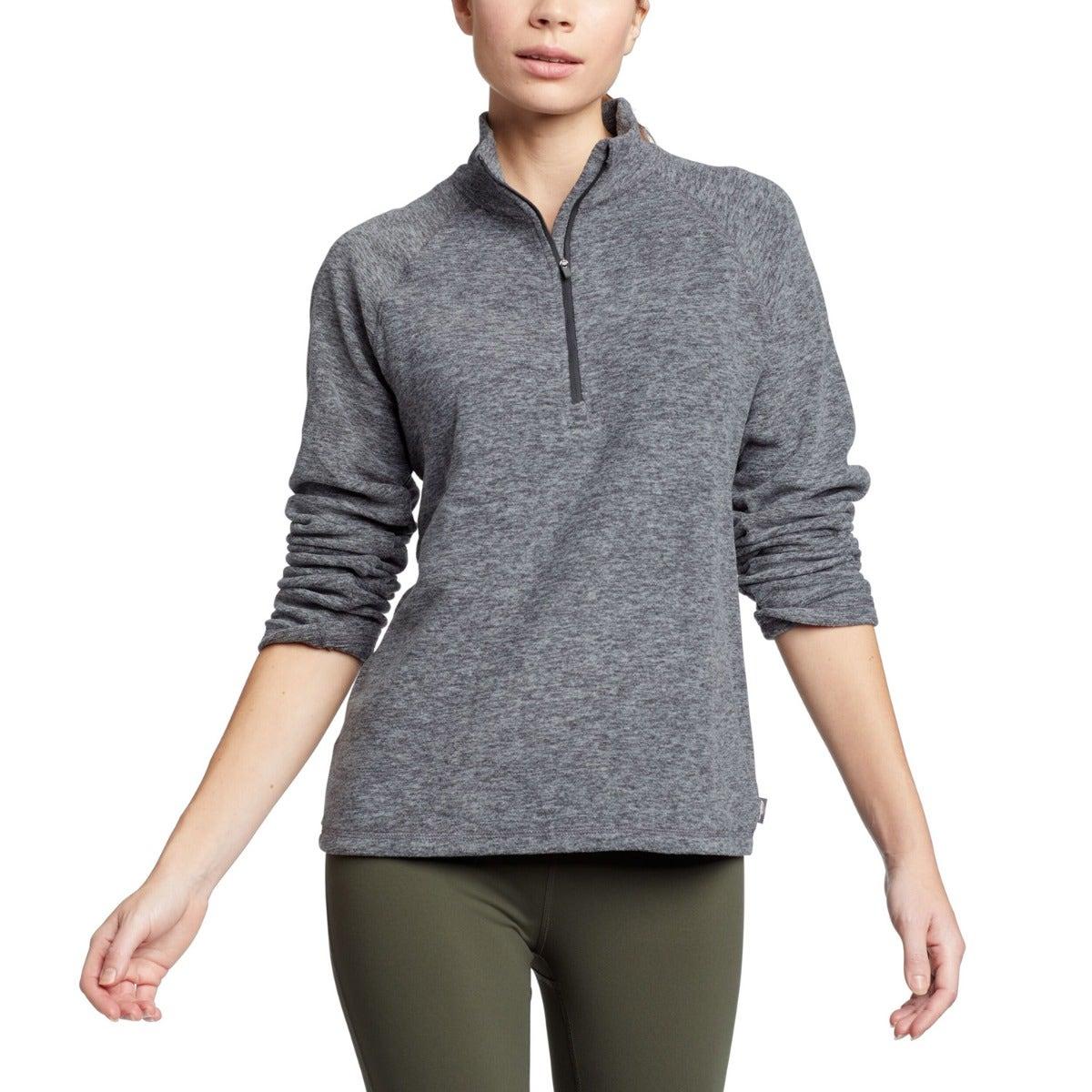 Charcoal Heather - Front - Eddie Bauer Womens-Ladies Fast Plain Quarter Zip Raglan Fleece Top
