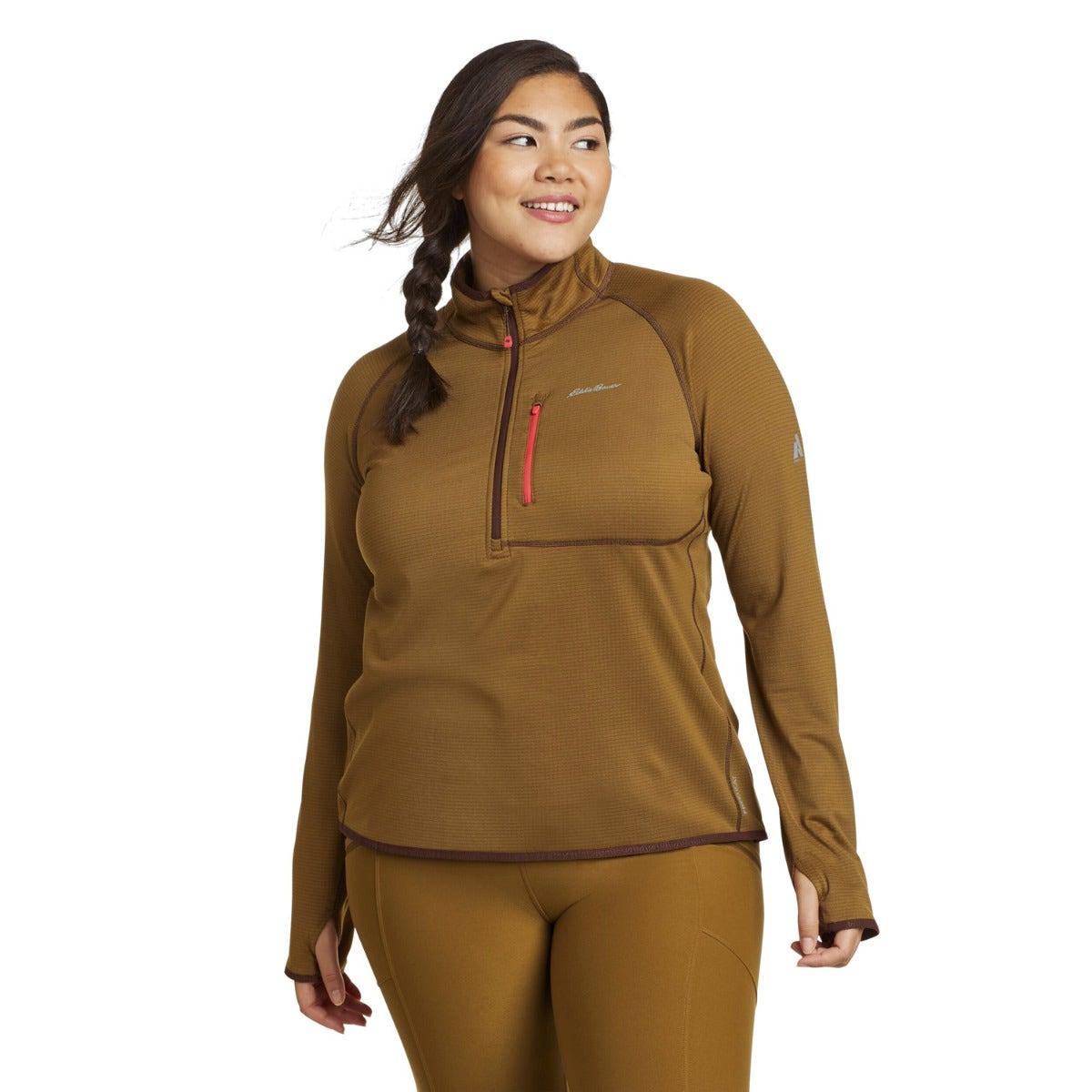 Antique Bronze - Front - Eddie Bauer Womens-Ladies High Route Grid Quarter Zip Fleece Top