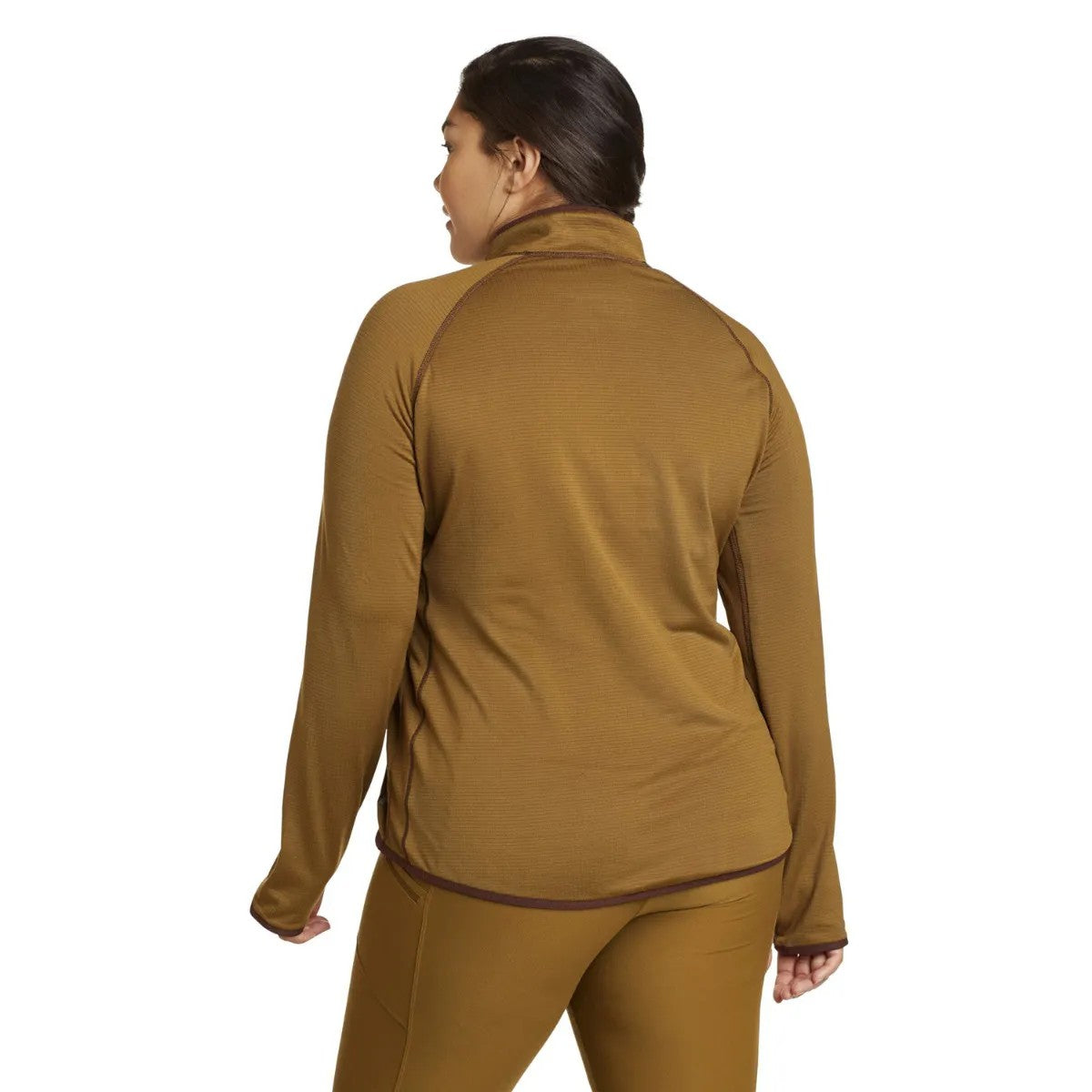 Antique Bronze - Back - Eddie Bauer Womens-Ladies High Route Grid Quarter Zip Fleece Top