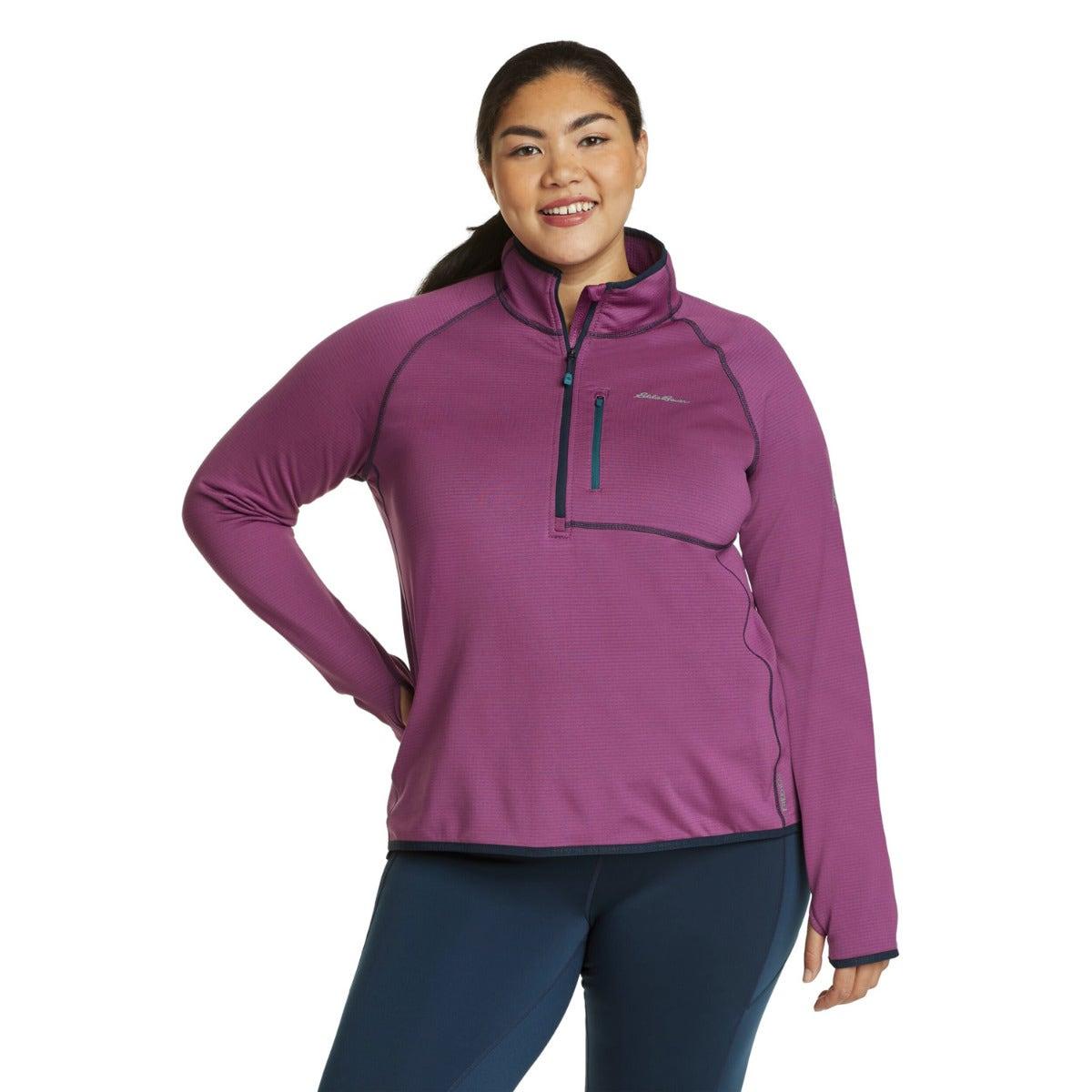 Wineberry - Front - Eddie Bauer Womens-Ladies High Route Grid Quarter Zip Fleece Top