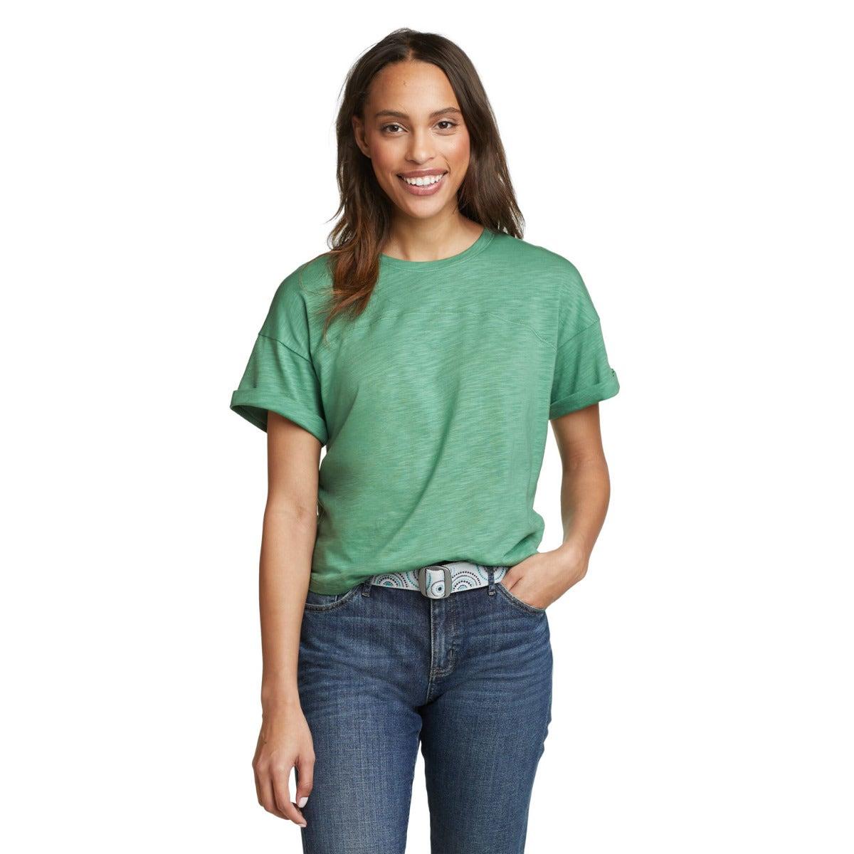 Seaglass - Front - Eddie Bauer Womens-Ladies Gate Check Novelty Short-Sleeved T-Shirt