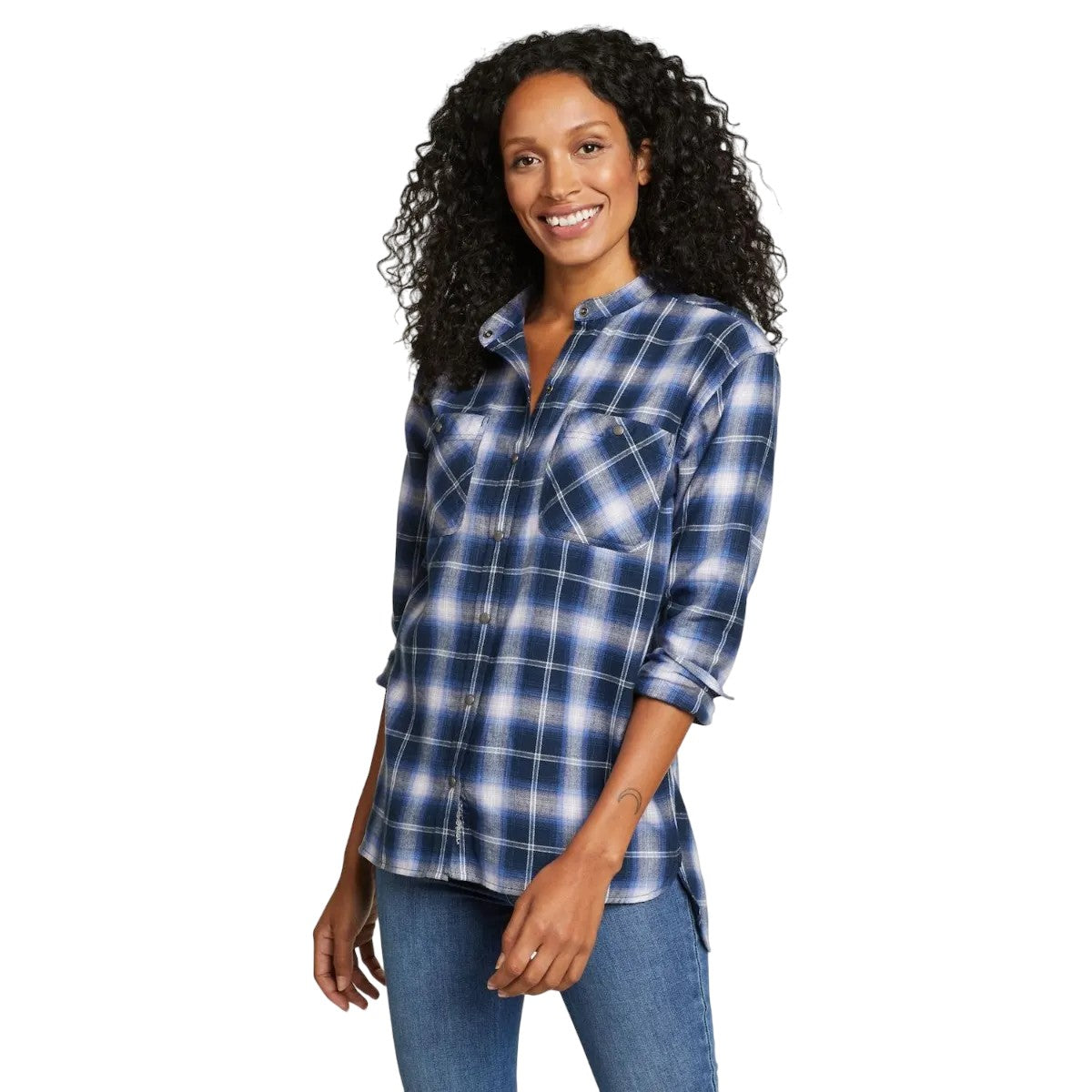 Cornflower - Front - Eddie Bauer Womens-Ladies Fremont Flannel Collarless Tunic