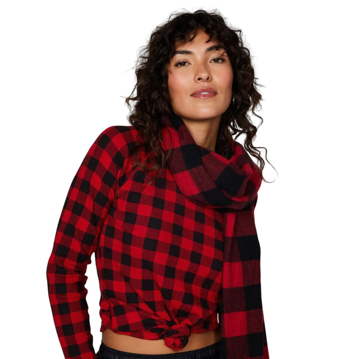 Scarlet - Side - Eddie Bauer Womens-Ladies Stines Checkbox Crew Neck Thermal Top