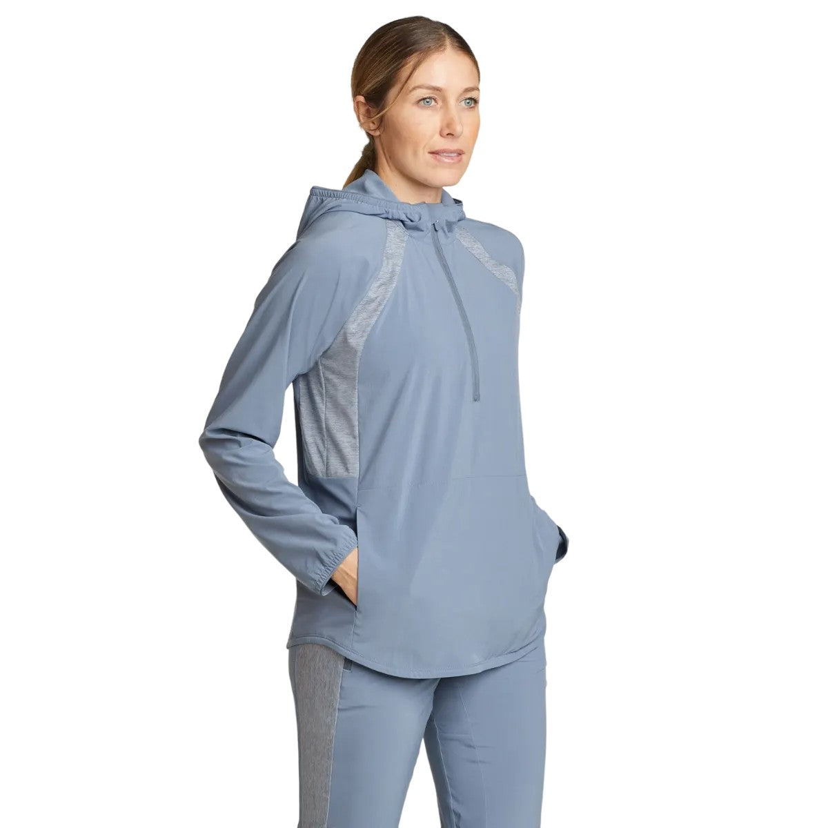 Blue Haze - Side - Eddie Bauer Womens-Ladies Resolution Hybrid Tech Hoodie