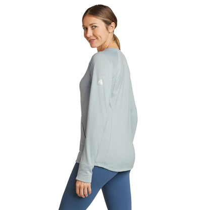Blue Smoke - Back - Eddie Bauer Womens-Ladies High Route Grid Fleece Top