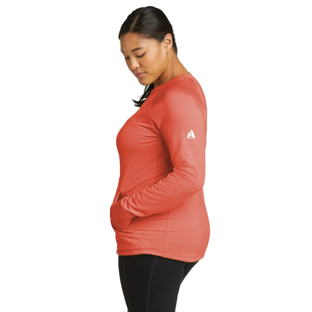 Coral - Side - Eddie Bauer Womens-Ladies High Route Grid Fleece Top