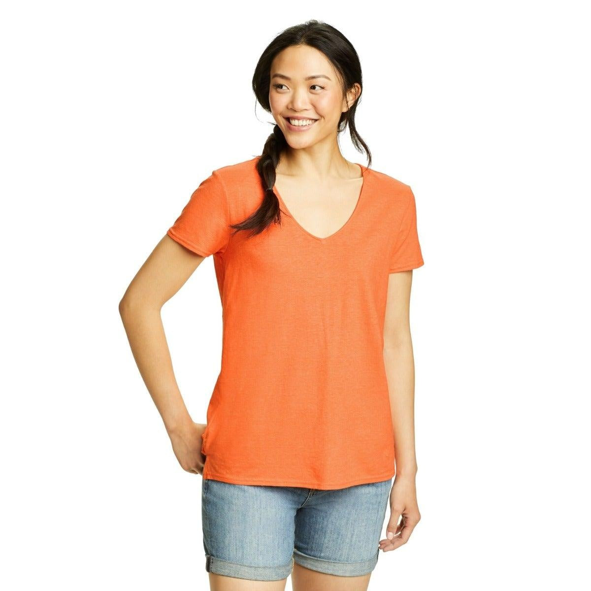 Dusty Coral - Front - Eddie Bauer Womens-Ladies Hemplify V Neck Short-Sleeved T-Shirt