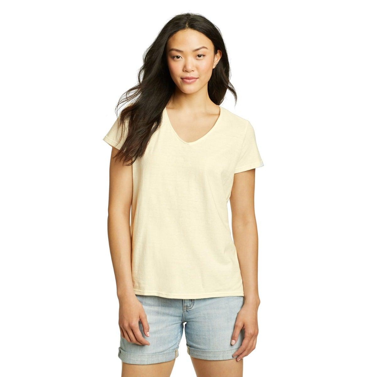 Ivory - Front - Eddie Bauer Womens-Ladies Hemplify V Neck Short-Sleeved T-Shirt
