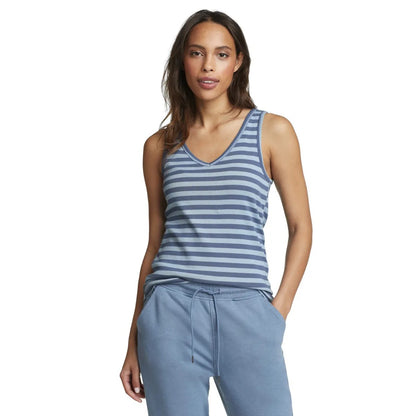 Slate Blue - Front - Eddie Bauer Womens-Ladies Favorite Stripe V Neck Tank Top