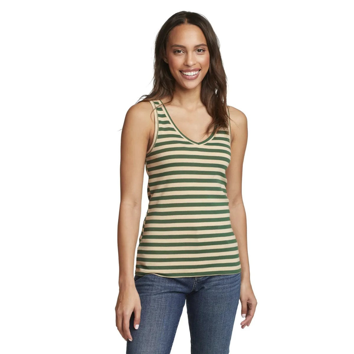 Irish Green - Front - Eddie Bauer Womens-Ladies Favorite Stripe V Neck Tank Top