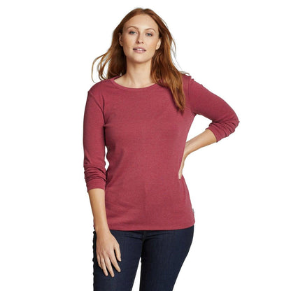 Cranberry - Front - Eddie Bauer Womens-Ladies Favorite Crew Neck Long-Sleeved T-Shirt