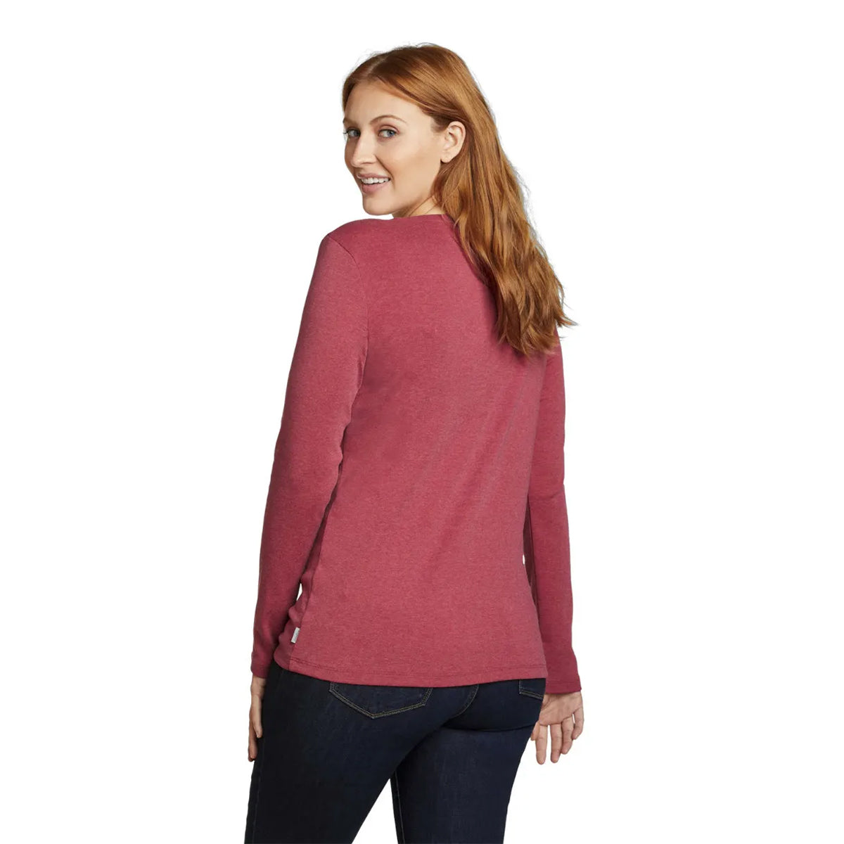 Cranberry - Back - Eddie Bauer Womens-Ladies Favorite Crew Neck Long-Sleeved T-Shirt
