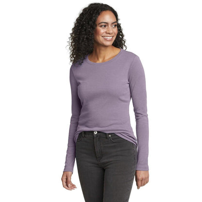 Dusty Lilac - Front - Eddie Bauer Womens-Ladies Favorite Crew Neck Long-Sleeved T-Shirt