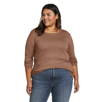 Antique Brown - Front - Eddie Bauer Womens-Ladies Favorite Crew Neck Long-Sleeved T-Shirt