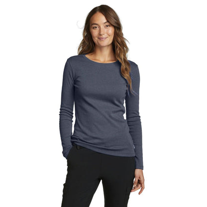 Heather Indigo - Front - Eddie Bauer Womens-Ladies Favorite Crew Neck Long-Sleeved T-Shirt