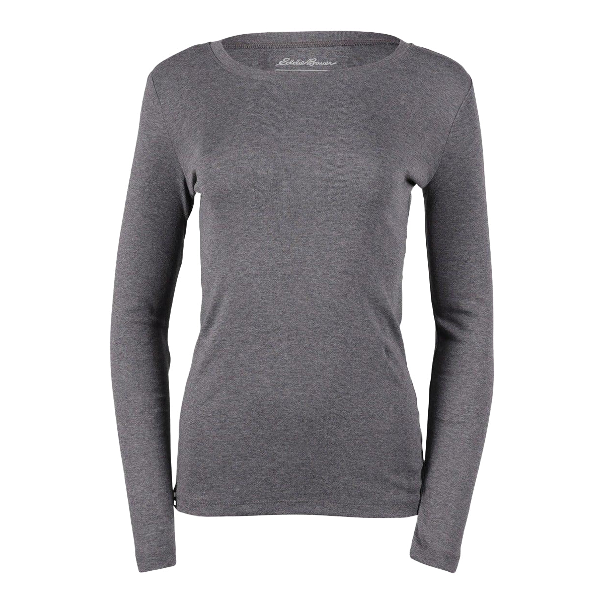 Medium Heather Grey - Front - Eddie Bauer Womens-Ladies Favorite Crew Neck Long-Sleeved T-Shirt