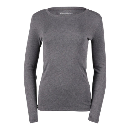 Medium Heather Grey - Front - Eddie Bauer Womens-Ladies Favorite Crew Neck Long-Sleeved T-Shirt