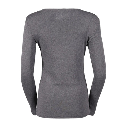 Medium Heather Grey - Back - Eddie Bauer Womens-Ladies Favorite Crew Neck Long-Sleeved T-Shirt