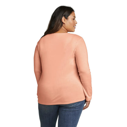 Salmon - Back - Eddie Bauer Womens-Ladies Favorite Crew Neck Long-Sleeved T-Shirt