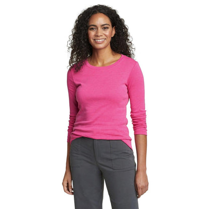 Sangria - Front - Eddie Bauer Womens-Ladies Favorite Crew Neck Long-Sleeved T-Shirt