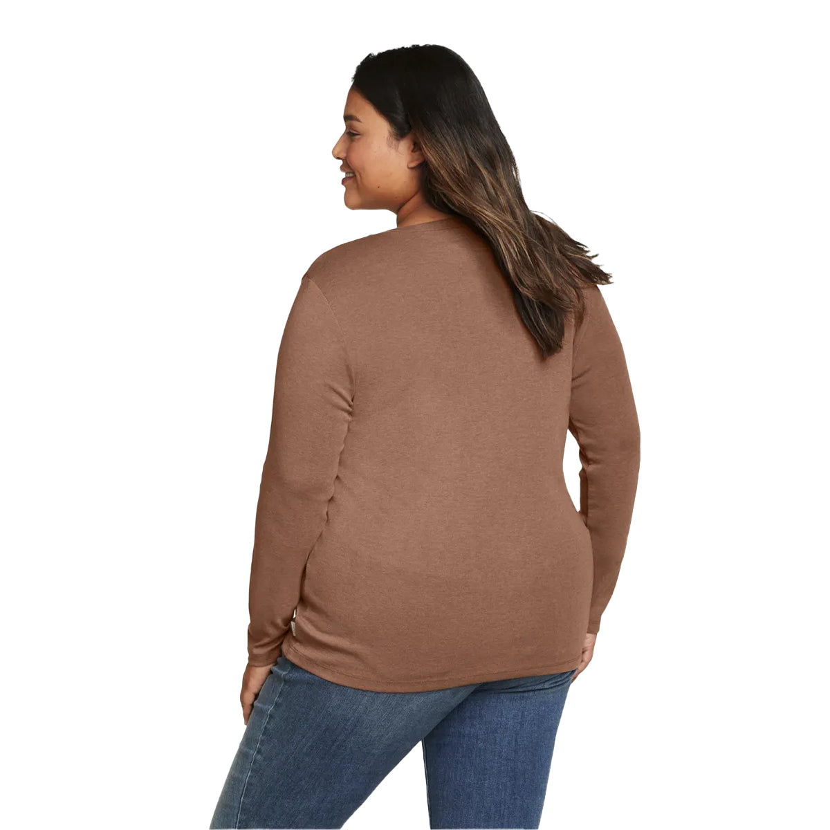 Antique Brown - Back - Eddie Bauer Womens-Ladies Favorite Crew Neck Long-Sleeved T-Shirt