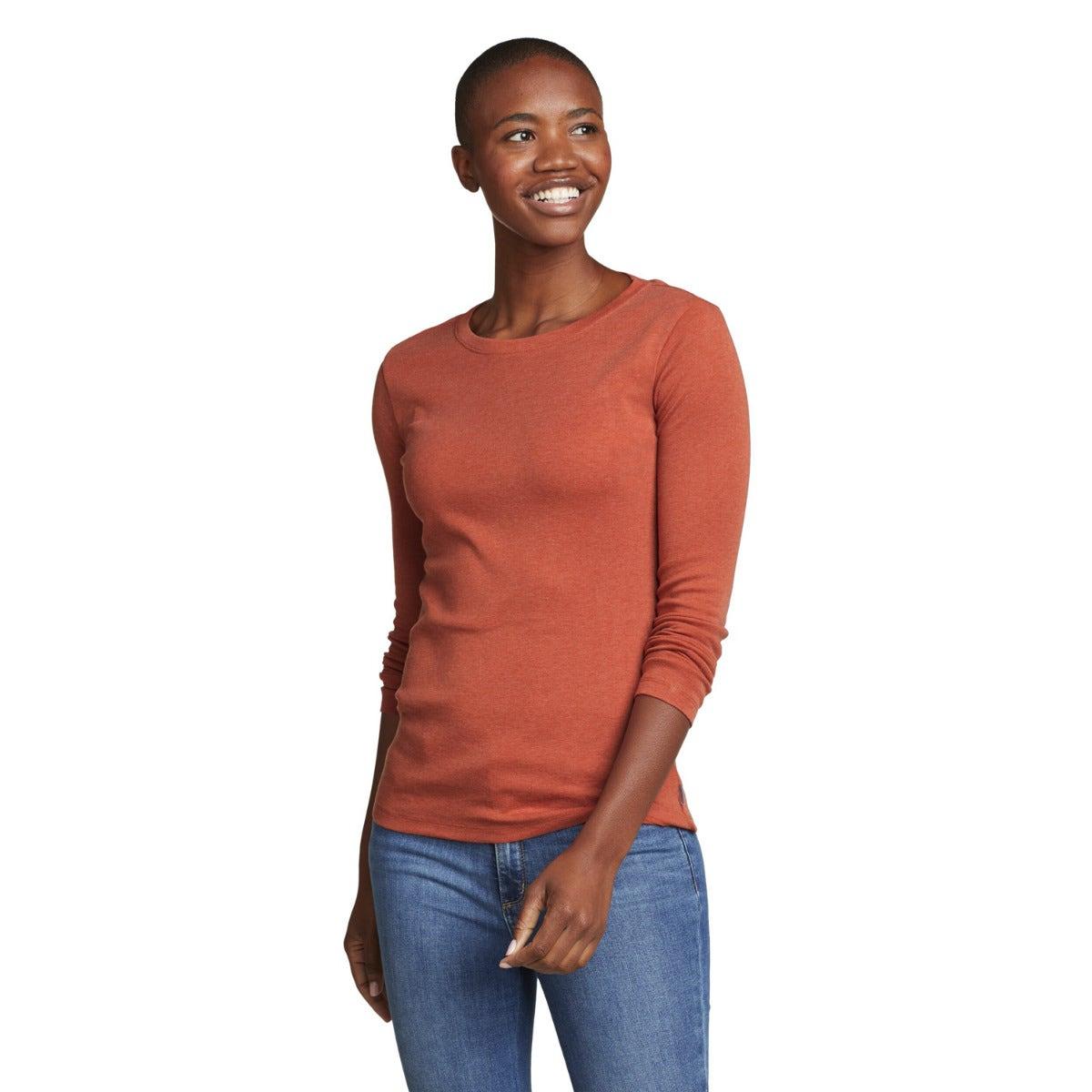 Spice - Front - Eddie Bauer Womens-Ladies Favorite Crew Neck Long-Sleeved T-Shirt