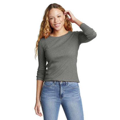 Vintage Grey - Front - Eddie Bauer Womens-Ladies Favorite Crew Neck Long-Sleeved T-Shirt